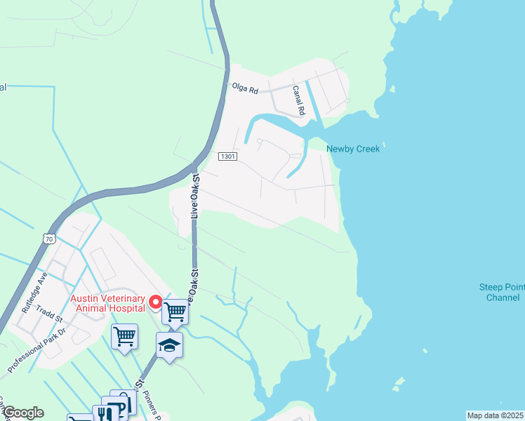 map of restaurants, bars, coffee shops, grocery stores, and more near 181 Piver Road in Beaufort
