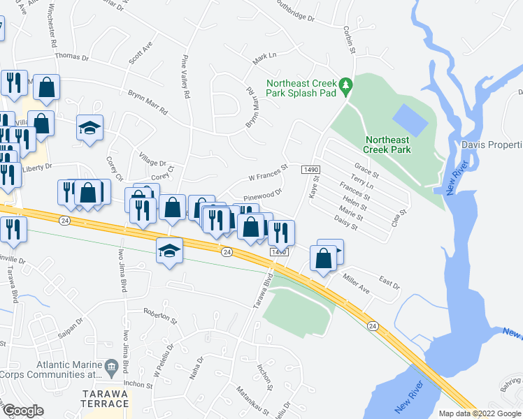 map of restaurants, bars, coffee shops, grocery stores, and more near 1100 Hammock Lane in Jacksonville