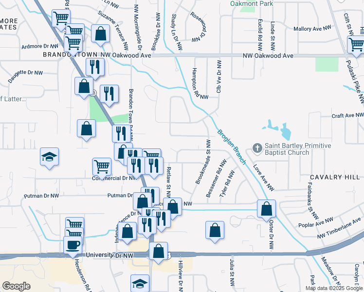 map of restaurants, bars, coffee shops, grocery stores, and more near 1314 Oster Drive Northwest in Huntsville