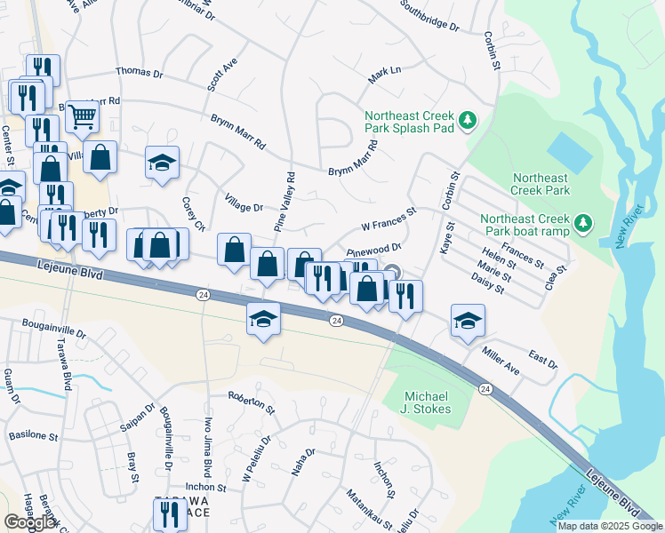 map of restaurants, bars, coffee shops, grocery stores, and more near 117 Cornerstone Place in Jacksonville