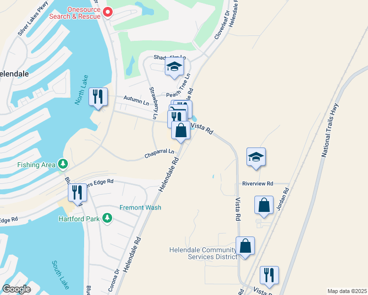 map of restaurants, bars, coffee shops, grocery stores, and more near 27061 Helendale Road in Helendale