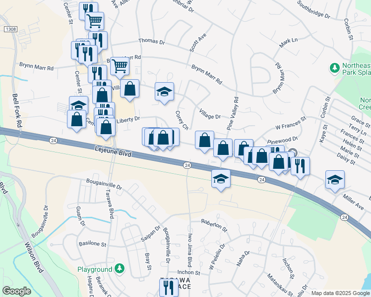 map of restaurants, bars, coffee shops, grocery stores, and more near 286 Liberty Drive in Jacksonville