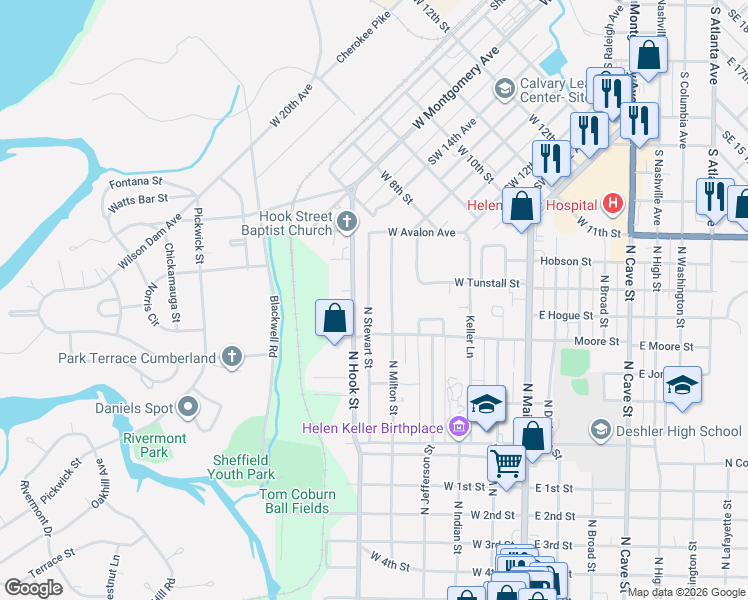map of restaurants, bars, coffee shops, grocery stores, and more near 801-999 North Milton Street in Sheffield