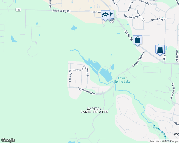 map of restaurants, bars, coffee shops, grocery stores, and more near 15418-15420 Hartford Street in Little Rock