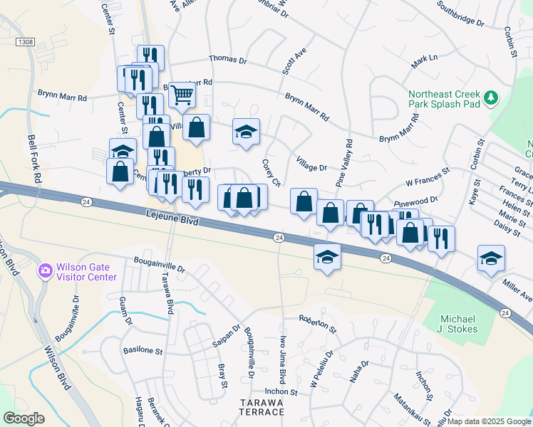 map of restaurants, bars, coffee shops, grocery stores, and more near 280 Liberty Drive in Jacksonville