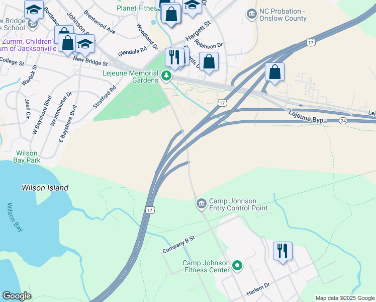 map of restaurants, bars, coffee shops, grocery stores, and more near Montford Landing Road in Jacksonville