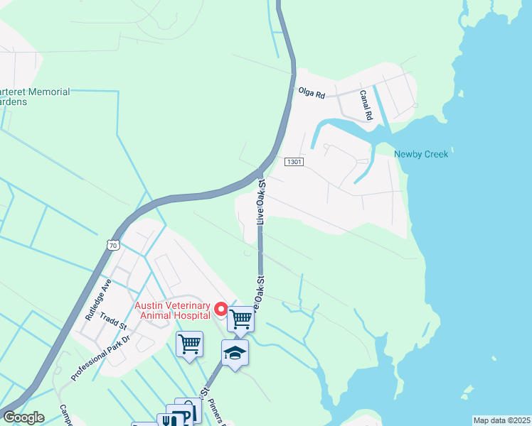 map of restaurants, bars, coffee shops, grocery stores, and more near 2158 U.S. 70 in Beaufort
