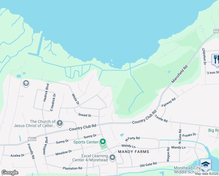 map of restaurants, bars, coffee shops, grocery stores, and more near 3305 Player Lane in Morehead City