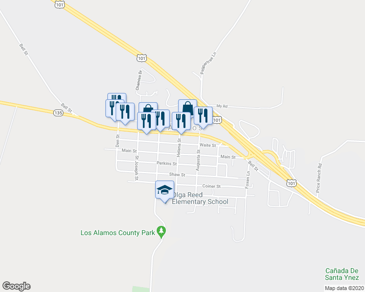map of restaurants, bars, coffee shops, grocery stores, and more near 270 Helena Street in Los Alamos