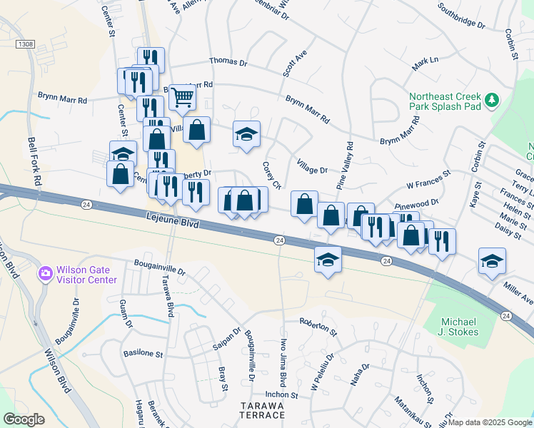 map of restaurants, bars, coffee shops, grocery stores, and more near 286 Liberty Drive in Jacksonville