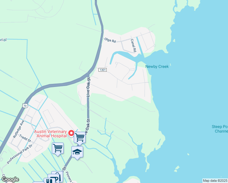 map of restaurants, bars, coffee shops, grocery stores, and more near 181 Piver Road in Beaufort