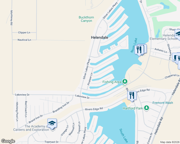 map of restaurants, bars, coffee shops, grocery stores, and more near 27044 Pirateer Lane in Helendale