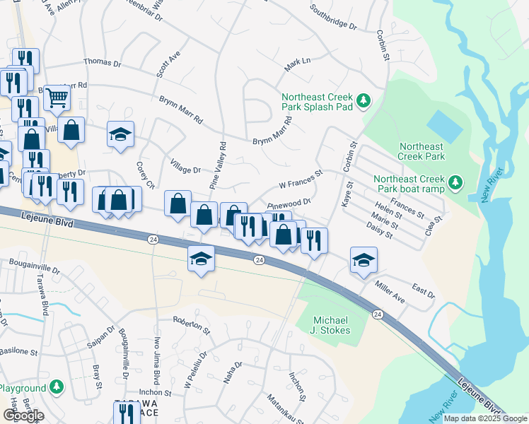map of restaurants, bars, coffee shops, grocery stores, and more near 108 Persimmon Court in Jacksonville
