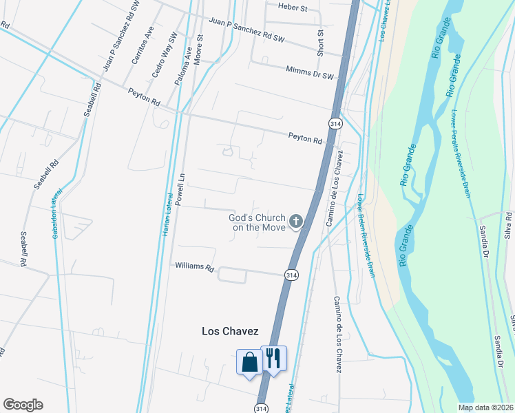 map of restaurants, bars, coffee shops, grocery stores, and more near 7A Bunton Road in Belen