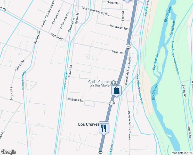 map of restaurants, bars, coffee shops, grocery stores, and more near 7A Bunton Road in Belen