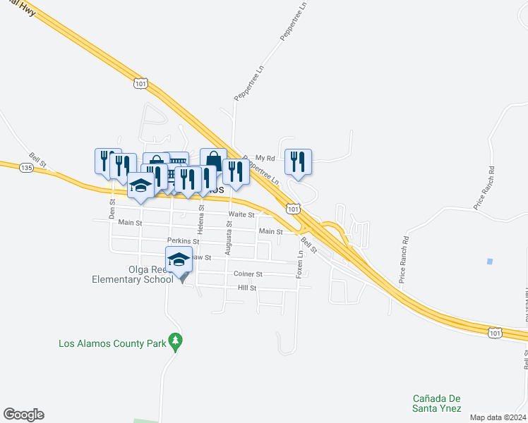 map of restaurants, bars, coffee shops, grocery stores, and more near 205 Wickenden Street in Los Alamos