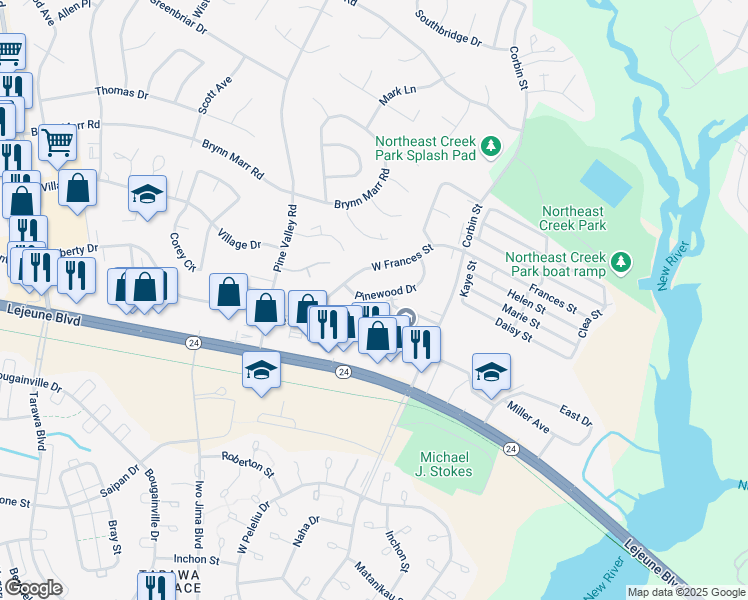 map of restaurants, bars, coffee shops, grocery stores, and more near 101 Persimmon Court in Jacksonville