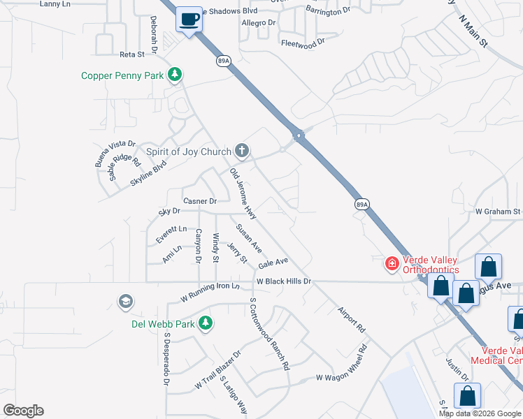 map of restaurants, bars, coffee shops, grocery stores, and more near 245 Rogers Pl in Clarkdale