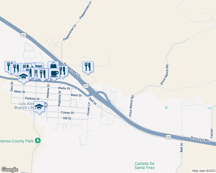 map of restaurants, bars, coffee shops, grocery stores, and more near 9270 U.S. 101 in Los Alamos