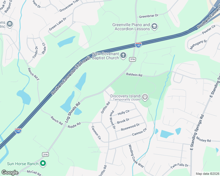 map of restaurants, bars, coffee shops, grocery stores, and more near 500 Log Shoals Road in Greenville