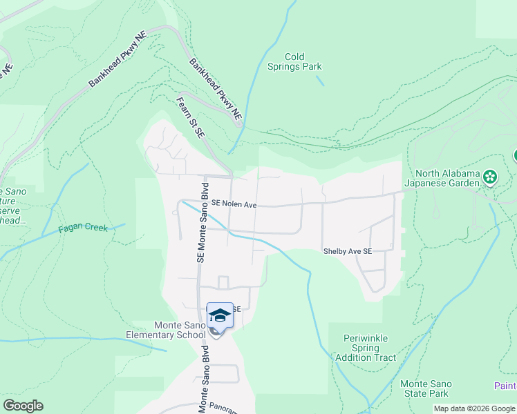 map of restaurants, bars, coffee shops, grocery stores, and more near 3812 Southeast Cooper Street in Huntsville