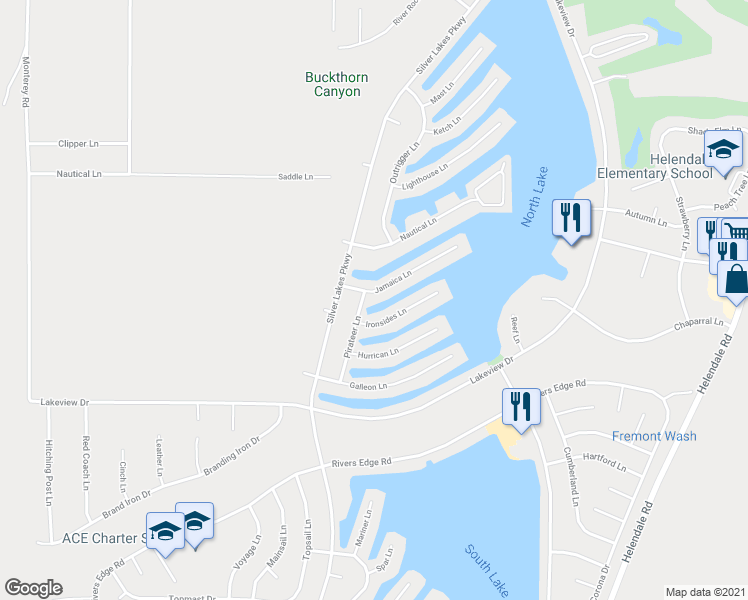 map of restaurants, bars, coffee shops, grocery stores, and more near 14375 Jamaica Lane in Helendale