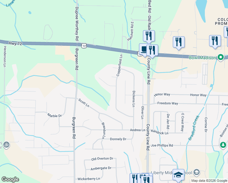 map of restaurants, bars, coffee shops, grocery stores, and more near 12951 Copperfield Lane in Madison