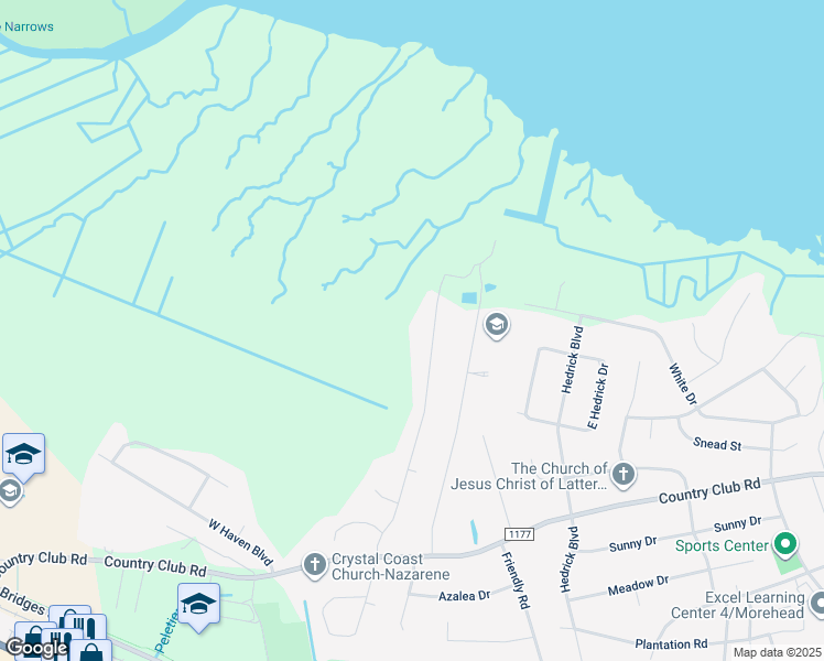 map of restaurants, bars, coffee shops, grocery stores, and more near 1009 Oak Drive in Morehead City