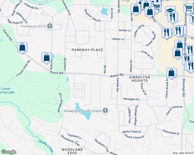 map of restaurants, bars, coffee shops, grocery stores, and more near 13307 Kanis Road in Little Rock