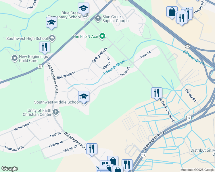 map of restaurants, bars, coffee shops, grocery stores, and more near 1052 Furia Drive in Jacksonville