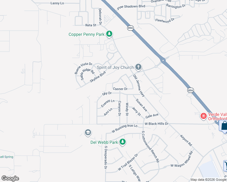 map of restaurants, bars, coffee shops, grocery stores, and more near 501 Sky Drive in Clarkdale