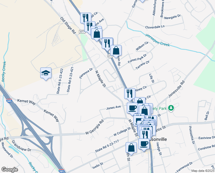 map of restaurants, bars, coffee shops, grocery stores, and more near 110a Rose Lane in Simpsonville