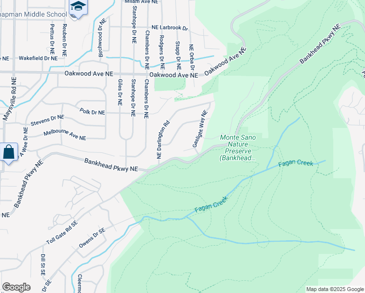 map of restaurants, bars, coffee shops, grocery stores, and more near 2303 Appletree Court Northeast in Huntsville