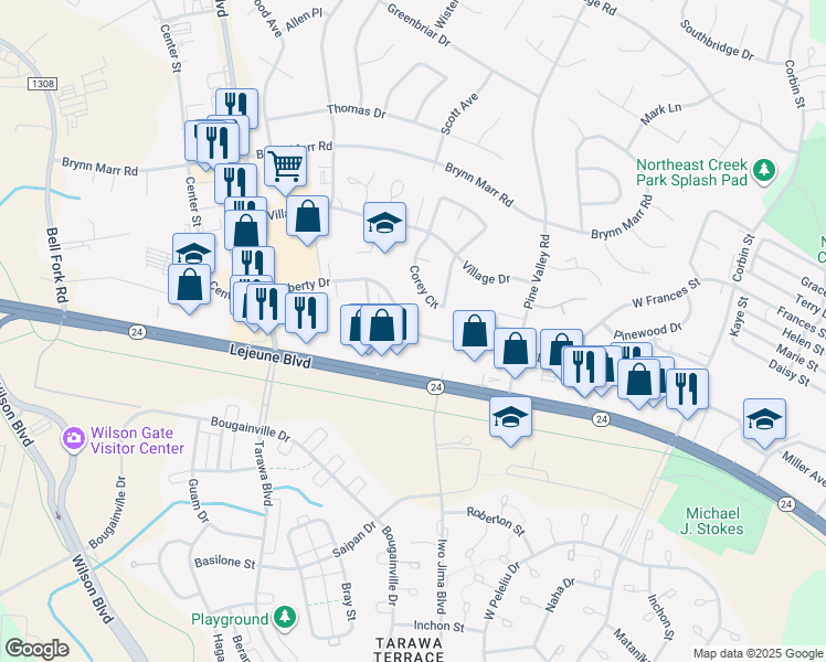 map of restaurants, bars, coffee shops, grocery stores, and more near 286 Liberty Drive in Jacksonville
