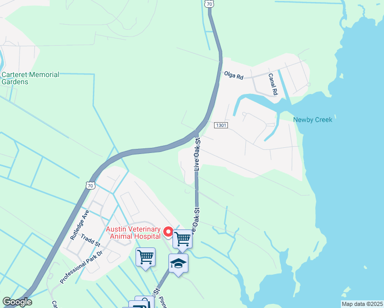 map of restaurants, bars, coffee shops, grocery stores, and more near 2171 Live Oak Street in Beaufort
