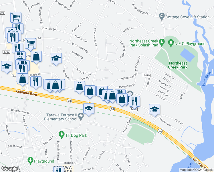 map of restaurants, bars, coffee shops, grocery stores, and more near 315 West Frances Street in Jacksonville
