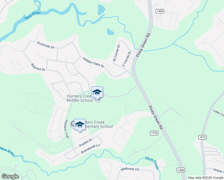 map of restaurants, bars, coffee shops, grocery stores, and more near 1-7 Hunters Trail in Jacksonville