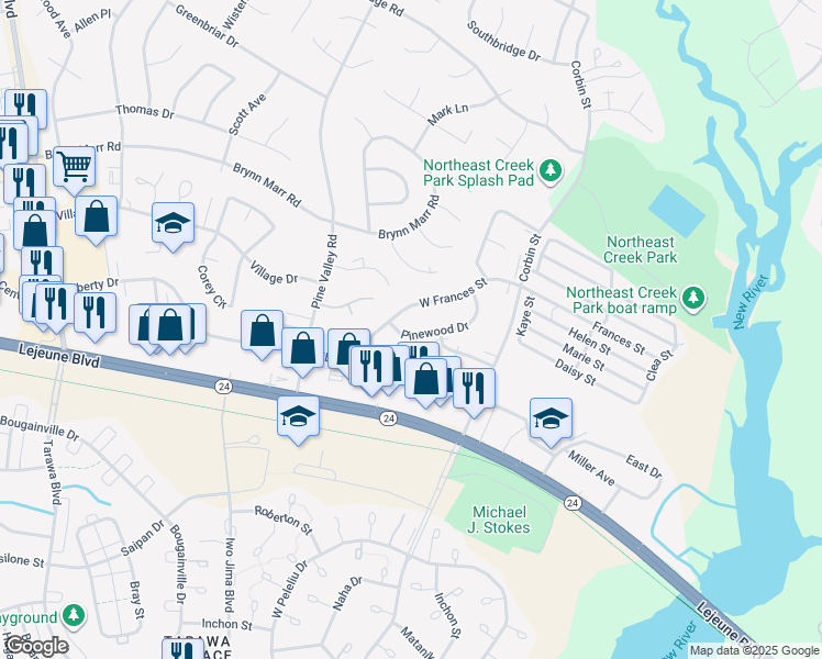 map of restaurants, bars, coffee shops, grocery stores, and more near 108 Persimmon Court in Jacksonville
