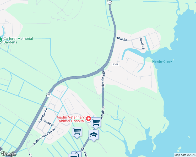 map of restaurants, bars, coffee shops, grocery stores, and more near 2171 Live Oak Street in Beaufort