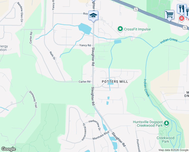 map of restaurants, bars, coffee shops, grocery stores, and more near 1578 Slaughter Road in Madison