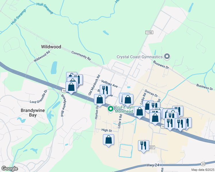 map of restaurants, bars, coffee shops, grocery stores, and more near 153 Vellines Avenue in Newport
