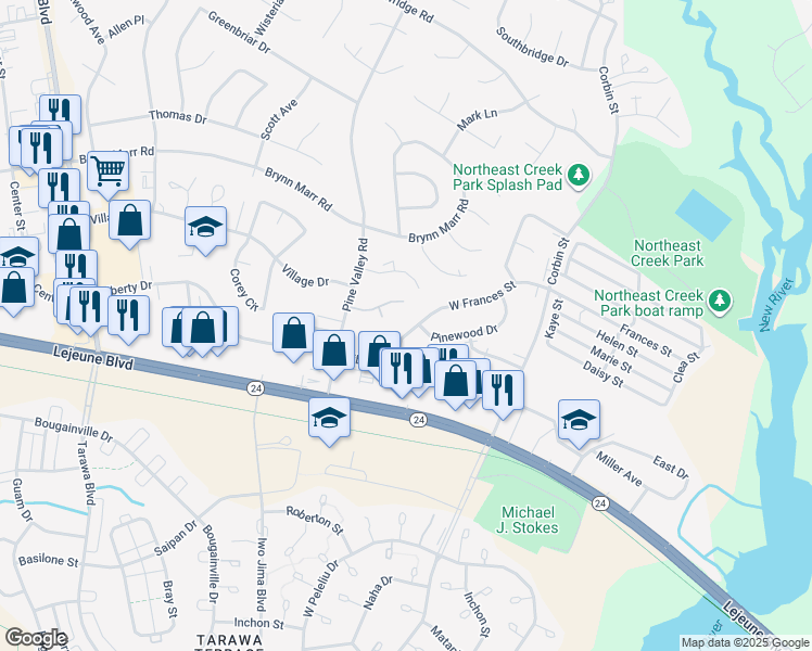 map of restaurants, bars, coffee shops, grocery stores, and more near 139 Meadow Oaks Court in Jacksonville