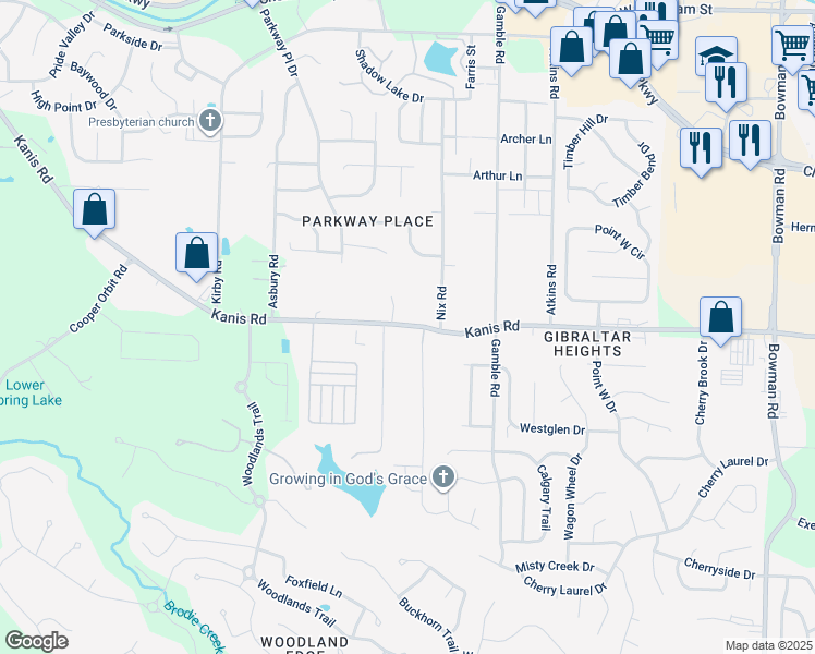 map of restaurants, bars, coffee shops, grocery stores, and more near 13307 Kanis Road in Little Rock