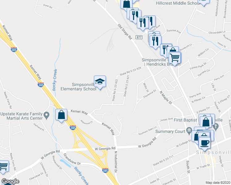 map of restaurants, bars, coffee shops, grocery stores, and more near 111 State Road S-23-422 in Simpsonville