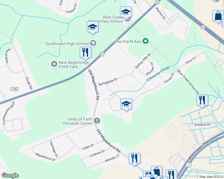 map of restaurants, bars, coffee shops, grocery stores, and more near 1009 Furia Drive in Jacksonville