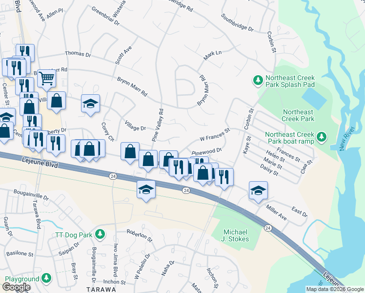 map of restaurants, bars, coffee shops, grocery stores, and more near 325 West Frances Street in Jacksonville