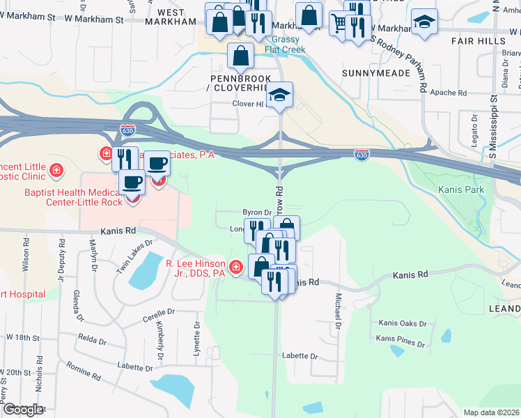 map of restaurants, bars, coffee shops, grocery stores, and more near 300 John Barrow Road in Little Rock