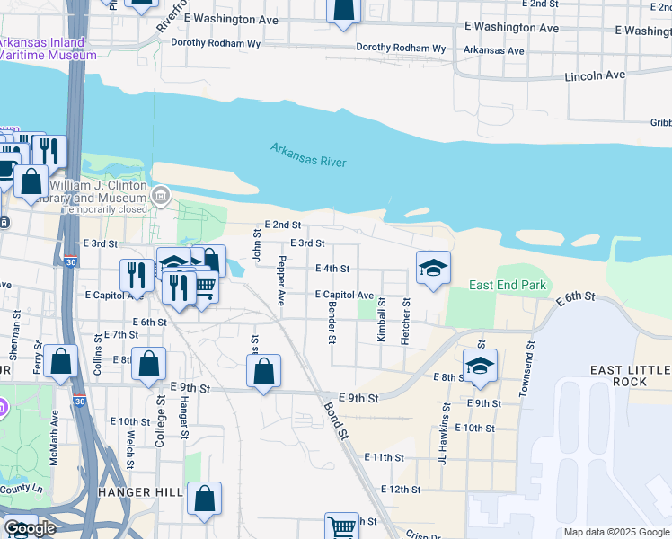 map of restaurants, bars, coffee shops, grocery stores, and more near 311 Bender Street in Little Rock