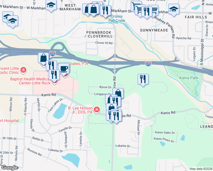 map of restaurants, bars, coffee shops, grocery stores, and more near 300 John Barrow Road in Little Rock
