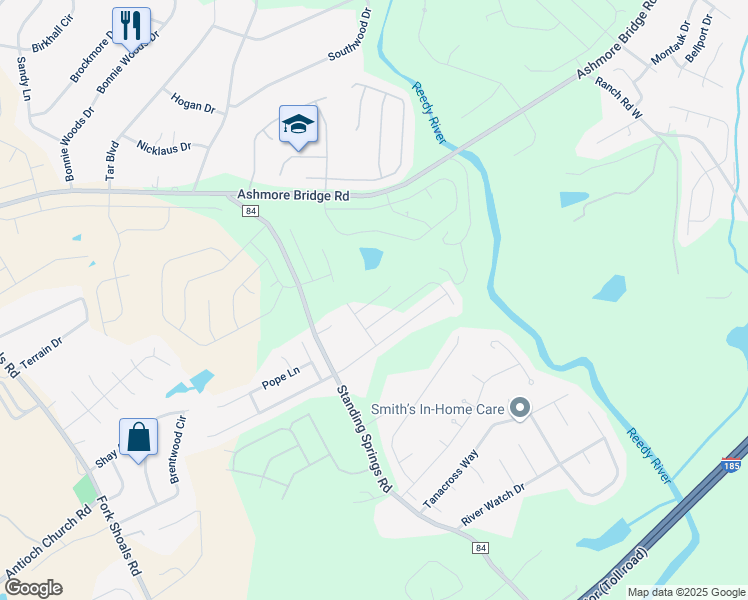 map of restaurants, bars, coffee shops, grocery stores, and more near 855 Ashmore Bridge Road in Greenville
